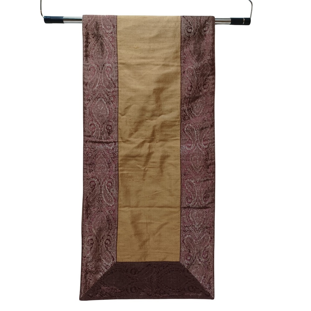 Crate & Barrel 14x120 Florentine Table Runner Plum Paisley Gold Silk Regency